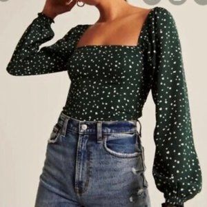 Abercrombie & Fitch Green Polka Dot Shirt. Size Small